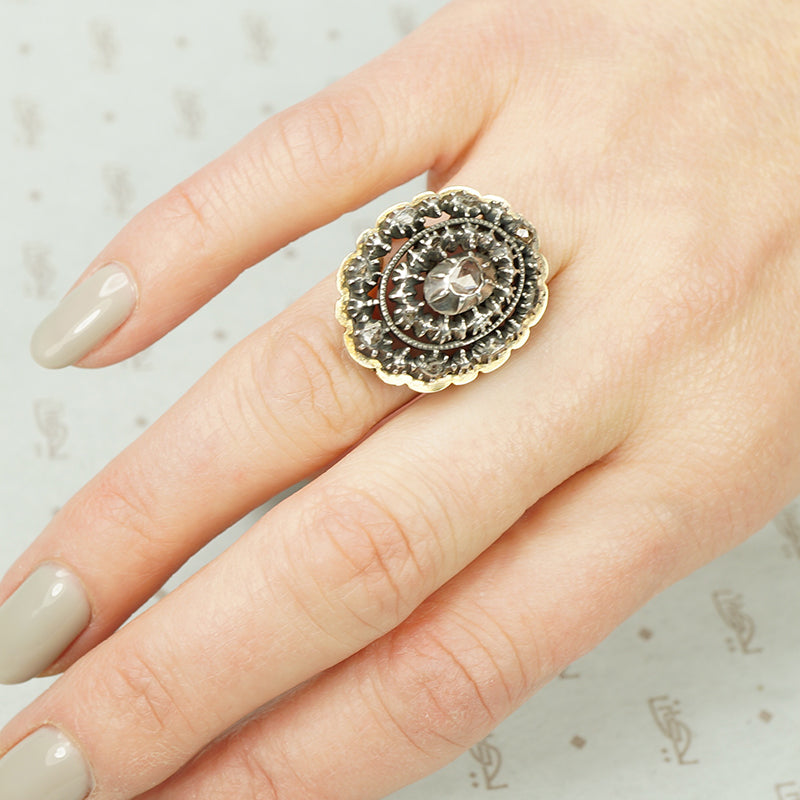 Spanish Rose Cut Diamond Ring in Silver on Gold