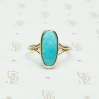 vintage bright blue turquoise in reycled gold ring