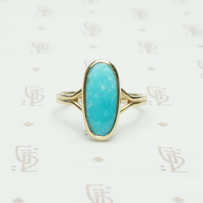 vintage bright blue turquoise in reycled gold ring