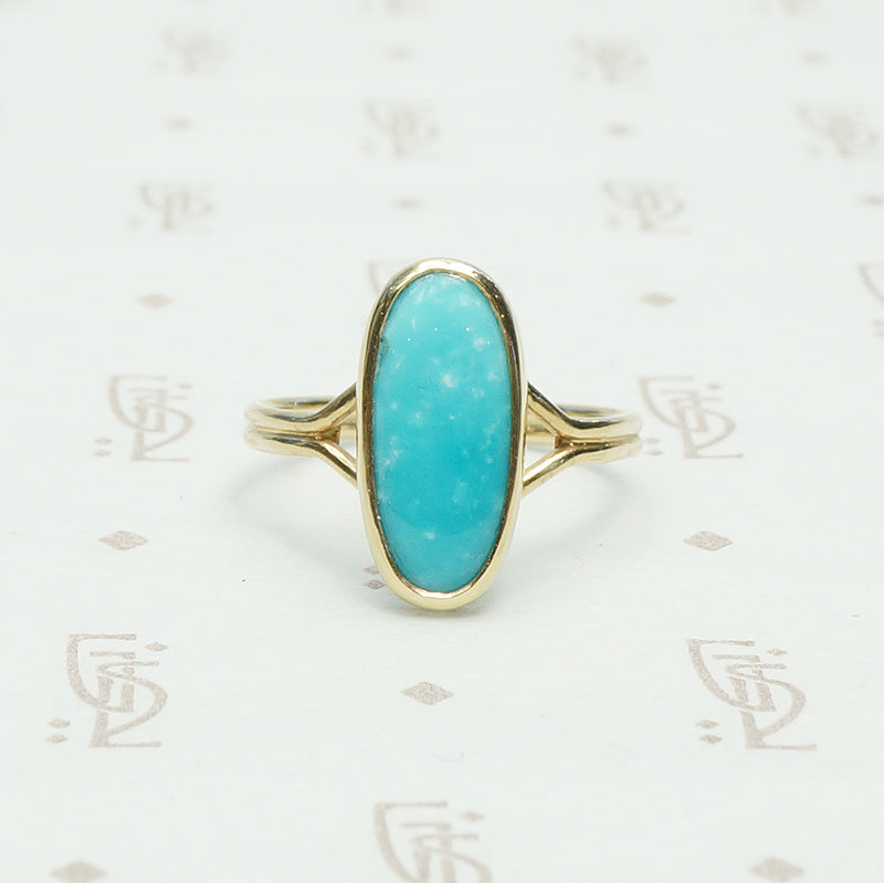 vintage bright blue turquoise in reycled gold ring