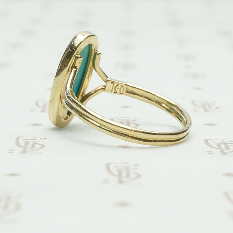 vintage bright blue turquoise in reycled gold ring
