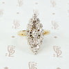 2 tone 14k spoked diamond marquis shaped ring