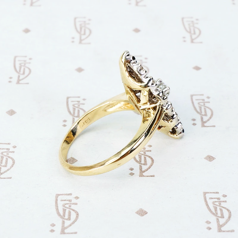 Two Tone Vintage Marquise Shaped Diamond Ring