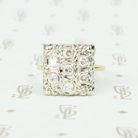 2 tone 14k gold square vintage ring set with round diamonds
