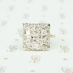 2 tone 14k gold square vintage ring set with round diamonds
