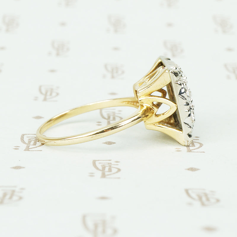 2 tone 14k gold square vintage ring set with round diamonds