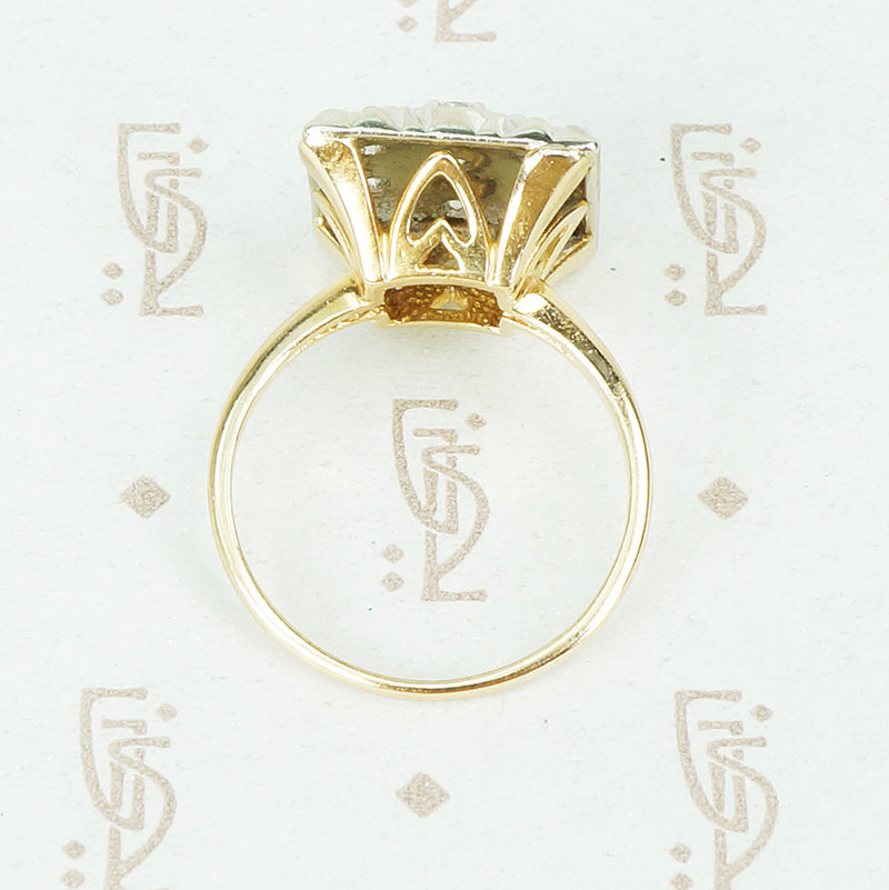 Stunning Square Vintage Diamond 2 Tone Gold Ring