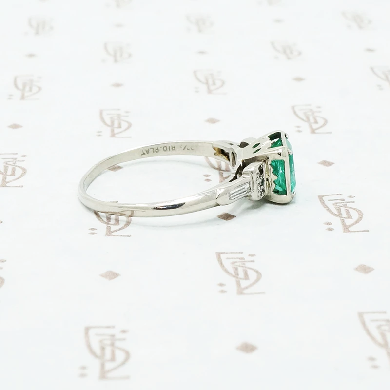 Rich Green Square Emerald and Diamond Ring