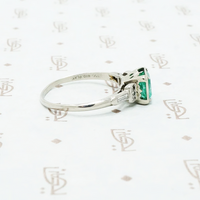 Rich Green Square Emerald and Diamond Ring