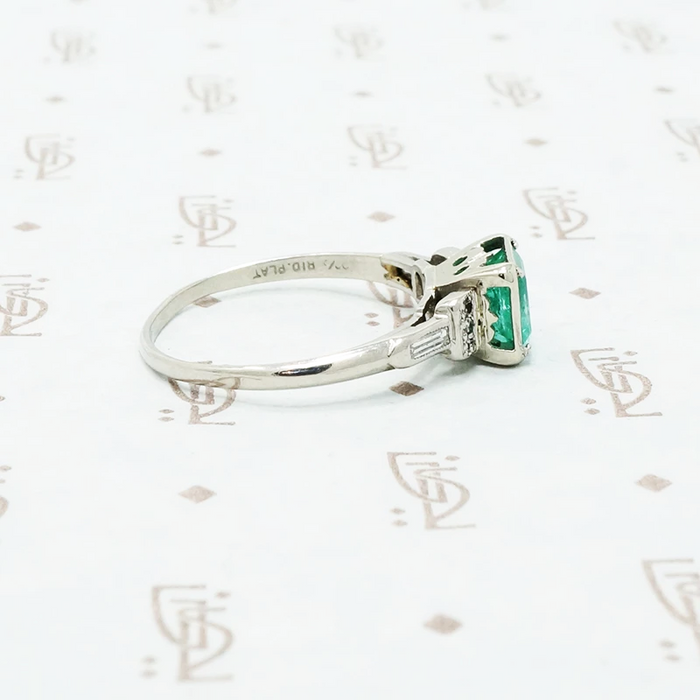 Rich Green Square Emerald and Diamond Ring
