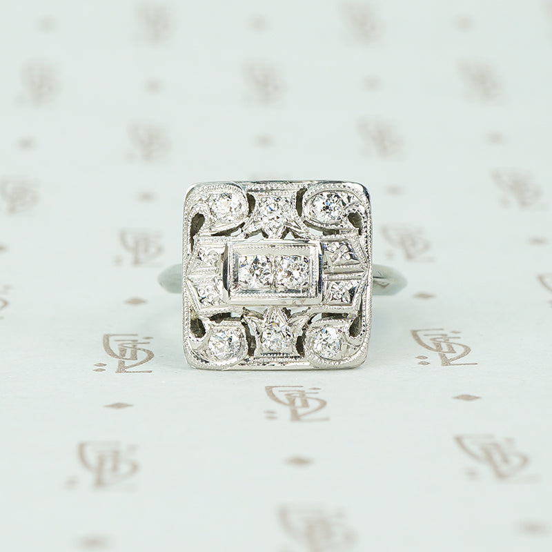 Fab Square Art Deco OEC Diamond Ring
