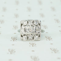 Fab Square Art Deco OEC Diamond Ring