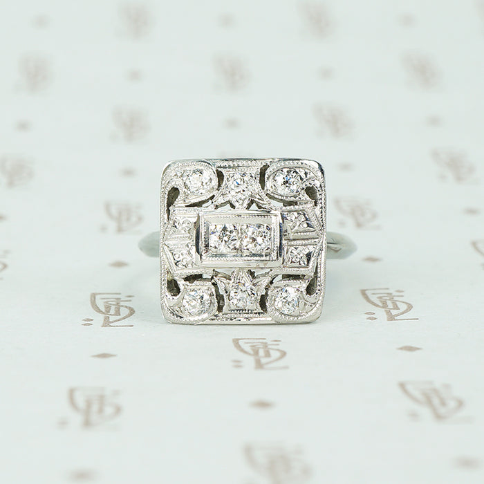 Fab Square Art Deco OEC Diamond Ring