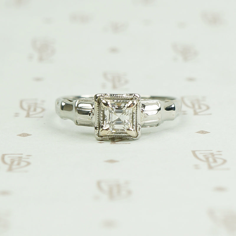 Square Step Cut Deco Diamond Engagement Ring