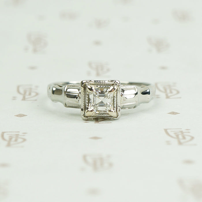 Square Step Cut Deco Diamond Engagement Ring