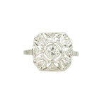 Edwardian Platinum Rose and Mine Cut Diamond Ring - Gem Set Love