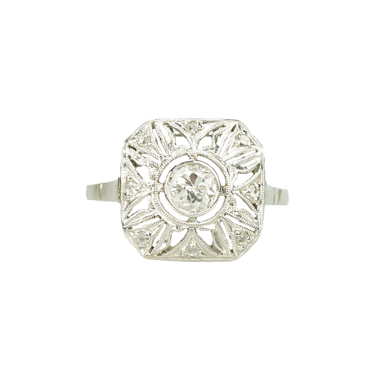 Edwardian Platinum Rose and Mine Cut Diamond Ring - Gem Set Love