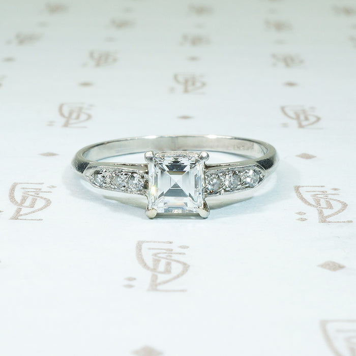 platinum engagement ring with gia certed square step cut VS1-E 