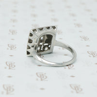 art deco square white gold ring with diamonds back view