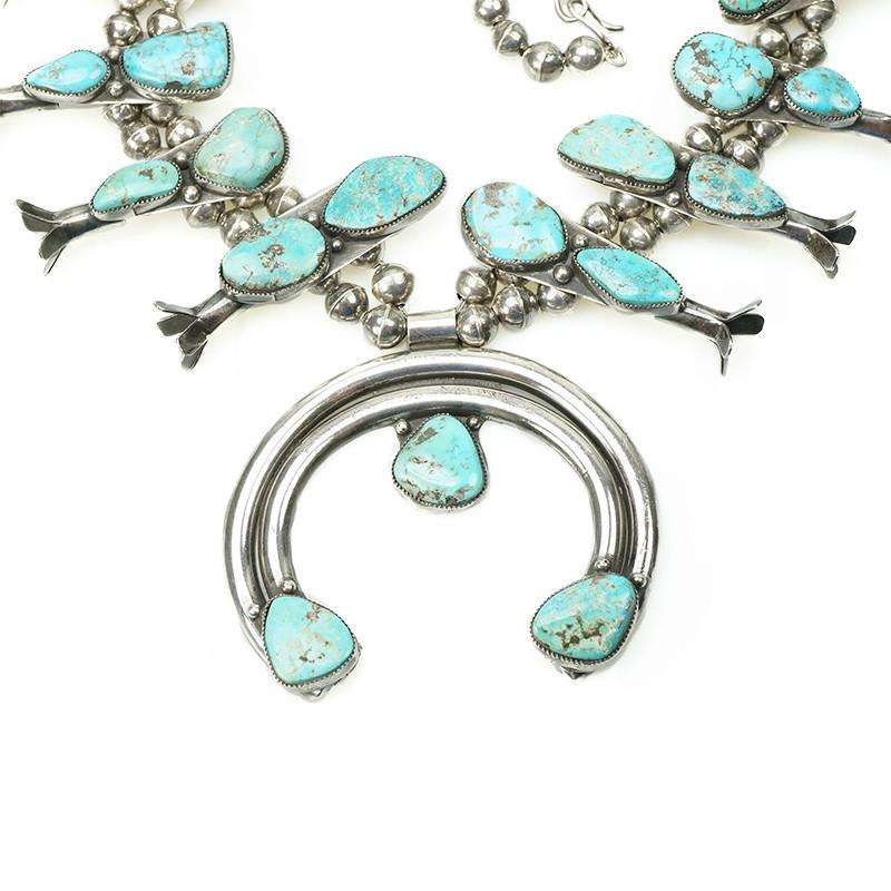 Large Vintage Navajo Squash Blossom Necklace with Naja