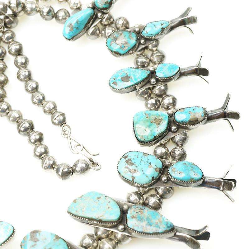 Large Vintage Navajo Squash Blossom Necklace with Naja