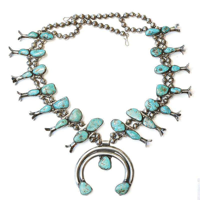 Large Vintage Navajo Squash Blossom Necklace with Naja