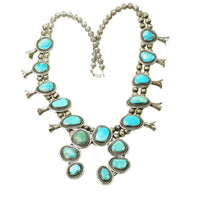 A Vintage Navajo Squash Blossom Necklace with Turquoise