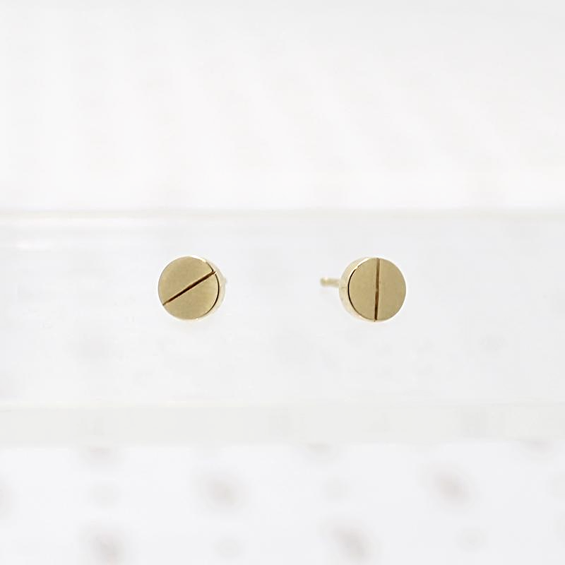 Elegantly Industrial Screw Head Studs in Recycled Gold