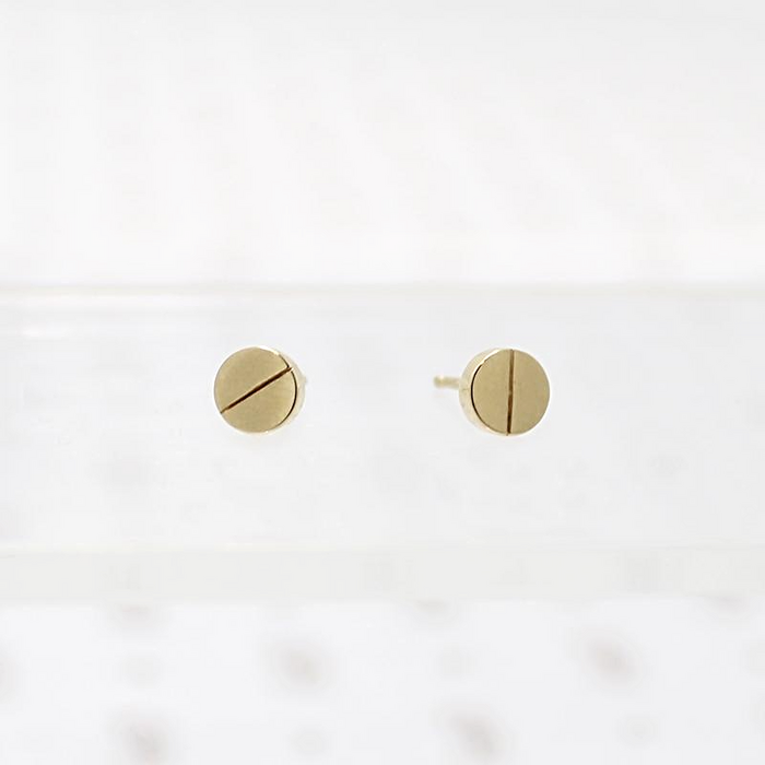 Elegantly Industrial Screw Head Studs in Recycled Gold
