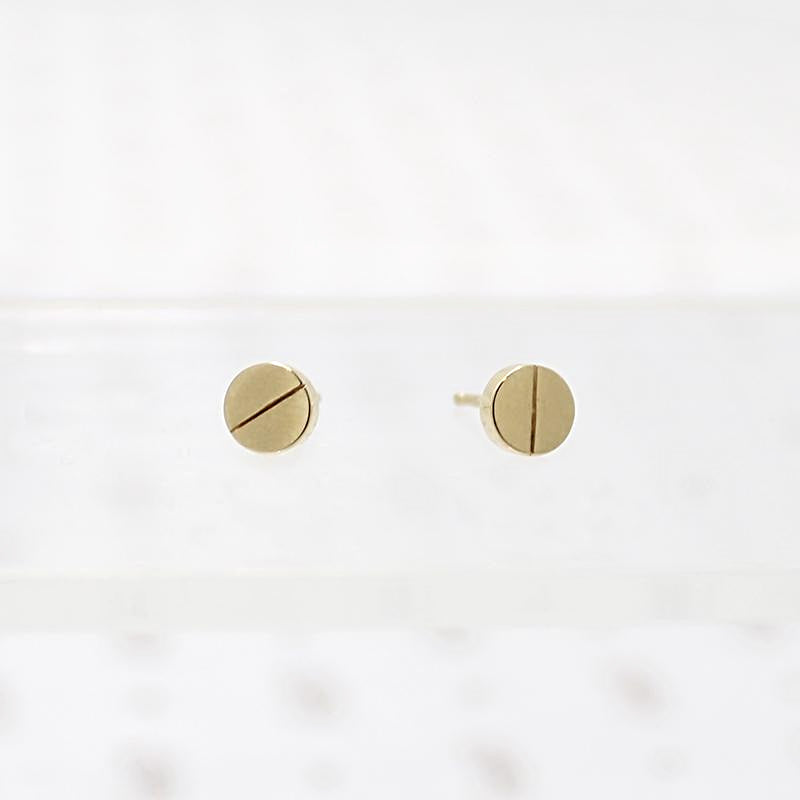 Elegantly Industrial Screw Head Studs in Recycled Gold