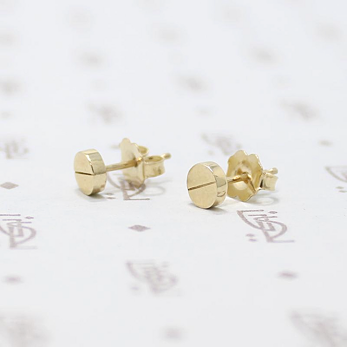 Elegantly Industrial Screw Head Studs in Recycled Gold