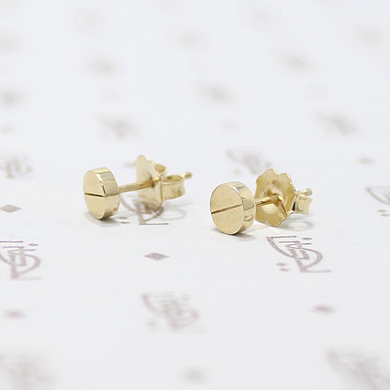 Elegantly Industrial Screw Head Studs in Recycled Gold
