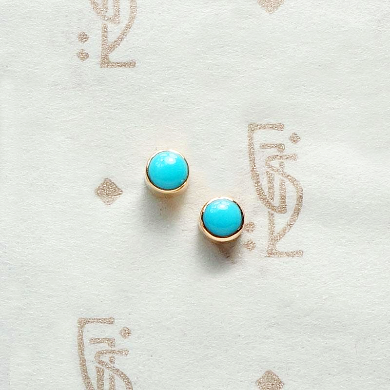 Tiny Persian Turquoise Studs in Recycled Rose Gold