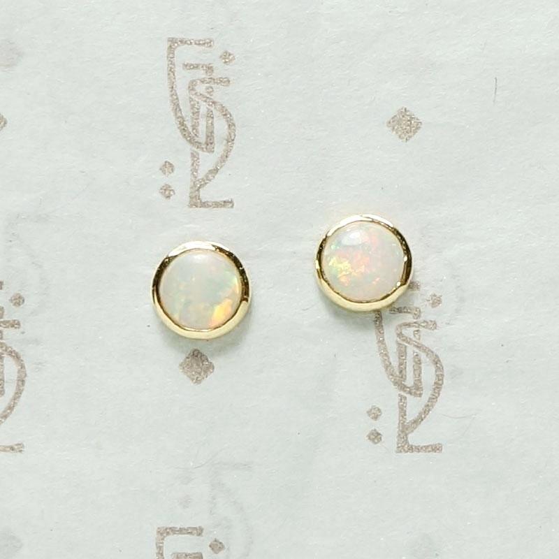 Gold Bezel Set Fiery Opal Stud Earrings