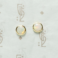 Gold Bezel Set Fiery Opal Stud Earrings