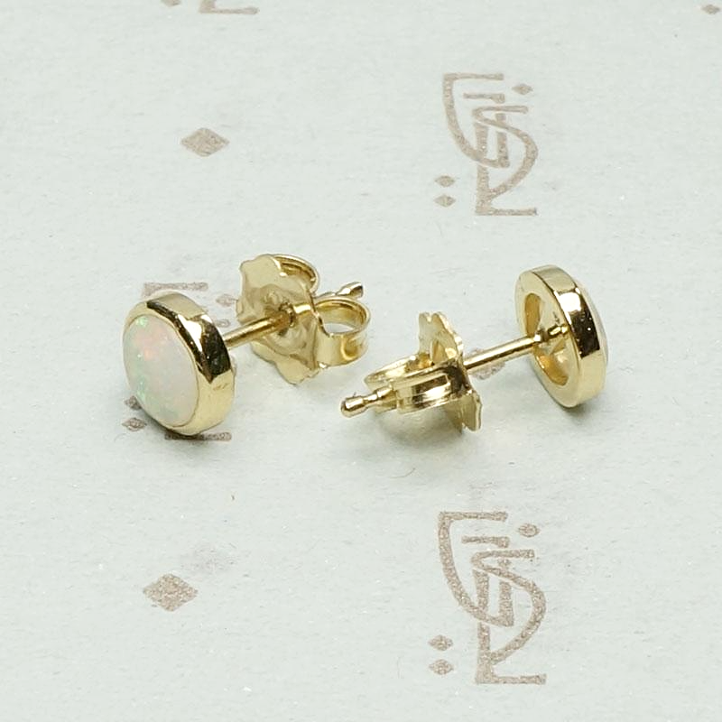 Gold Bezel Set Fiery Opal Stud Earrings