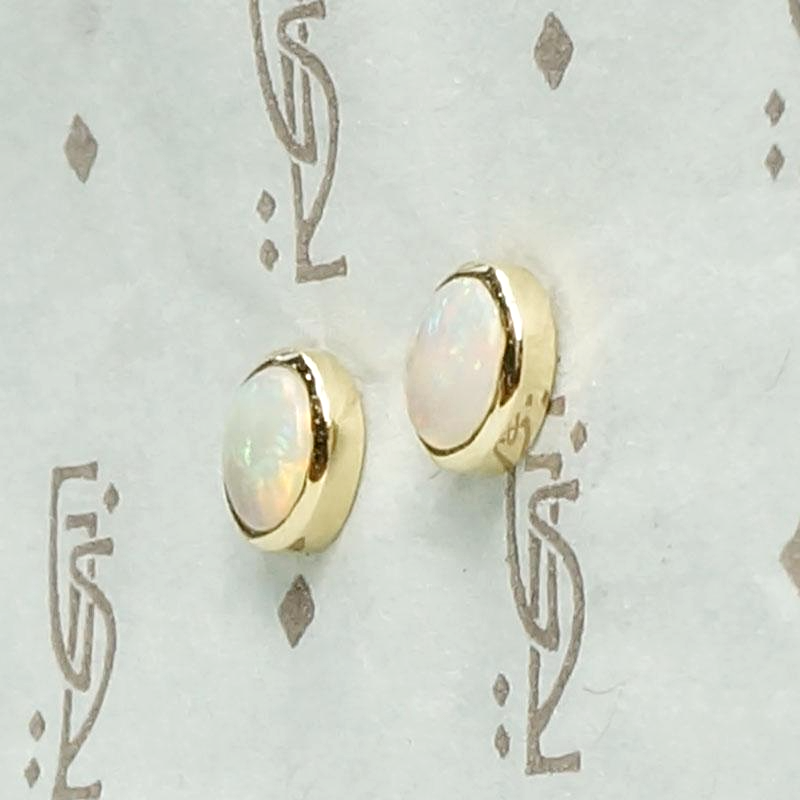 Gold Bezel Set Fiery Opal Stud Earrings