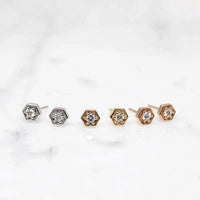 Tiny Diamond Hexagon Studs in Recycled Gold