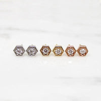 Tiny Diamond Hexagon Studs in Recycled Gold