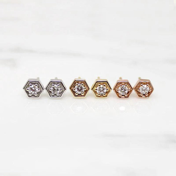 Tiny Diamond Hexagon Studs in Recycled Gold