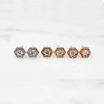 Tiny Diamond Hexagon Studs in Recycled Gold