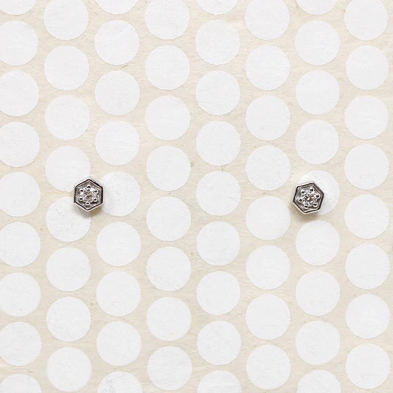 Tiny Diamond Hexagon Studs in Recycled Gold