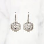 Filigree Hexagon Diamond Set Lever Back Earrings