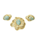 Goldtone and Faux Turquoise signed Star Pin & Earrings