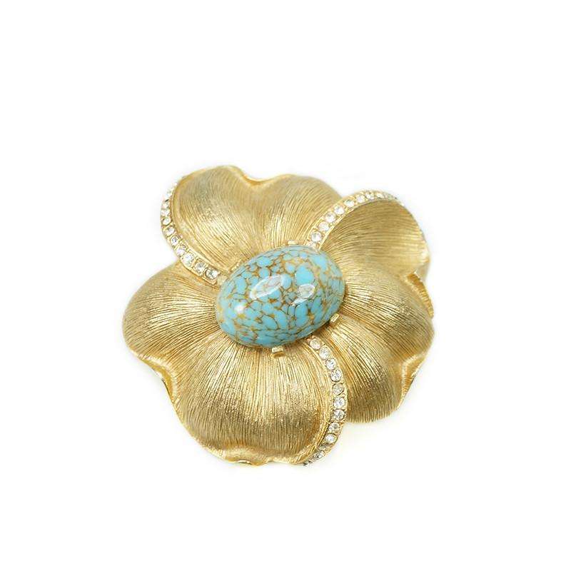 Goldtone and Faux Turquoise signed Star Pin & Earrings