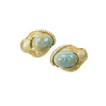 Goldtone and Faux Turquoise signed Star Pin & Earrings