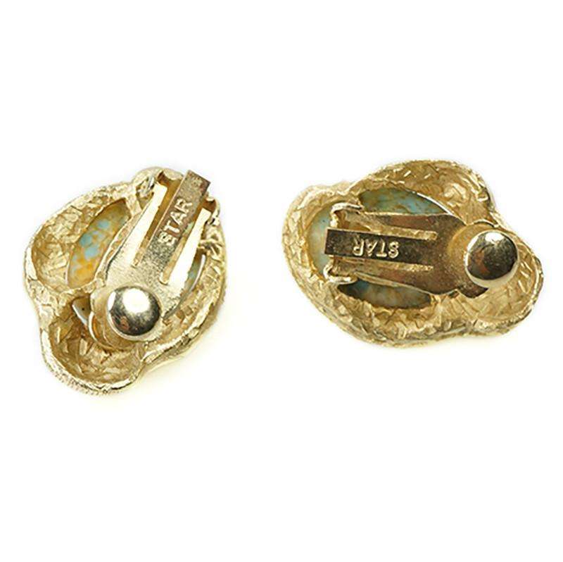 Goldtone and Faux Turquoise signed Star Pin & Earrings