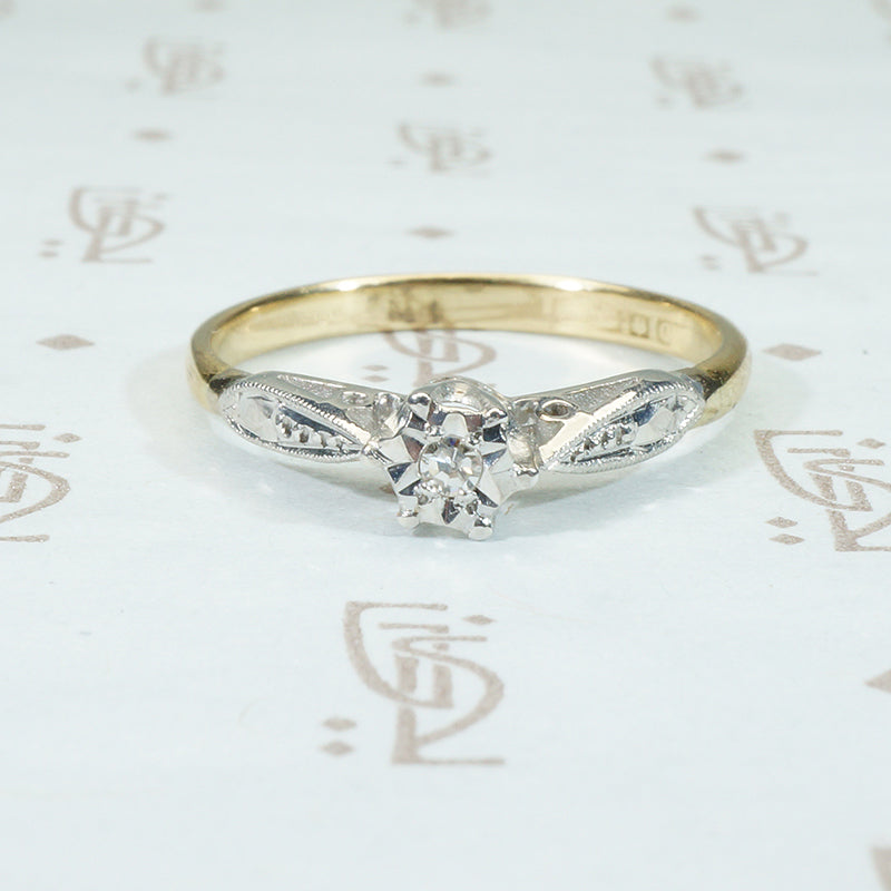 Platinum and 18k Yellow Gold Vintage Engagement Ring