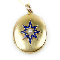 Yellow Gold Memorial Locket with an Enameled Pearl set Star