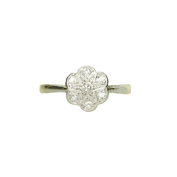 Platinum and 18k Yellow Gold Diamond Star Ring - Gem Set Love